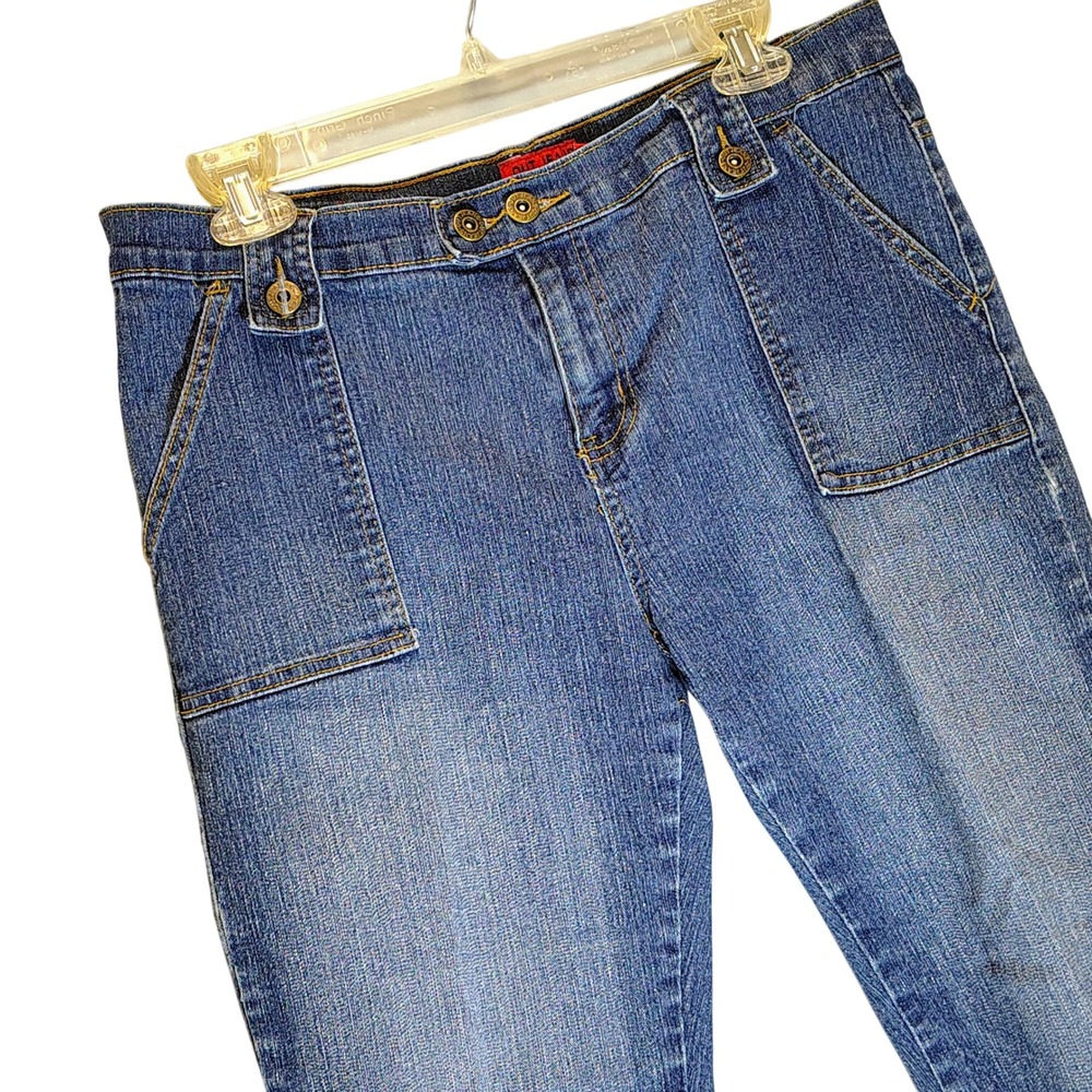 Y2K Out Jeans Womens Blue Stretch Denim Cargo Capri‎ Cropped Size 12 Medium Wash